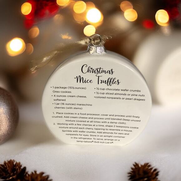 Temptations Christmas Ornament with Recipe, Ceramic Hand Painted Tree Design - Picture 2 of 7
